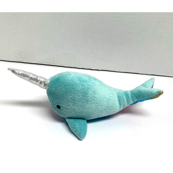Aurora Plush Stuffed Animal Toy Blue Narwhal SParkle Multicolor Bottom Plush 10 - Picture 4 of 6